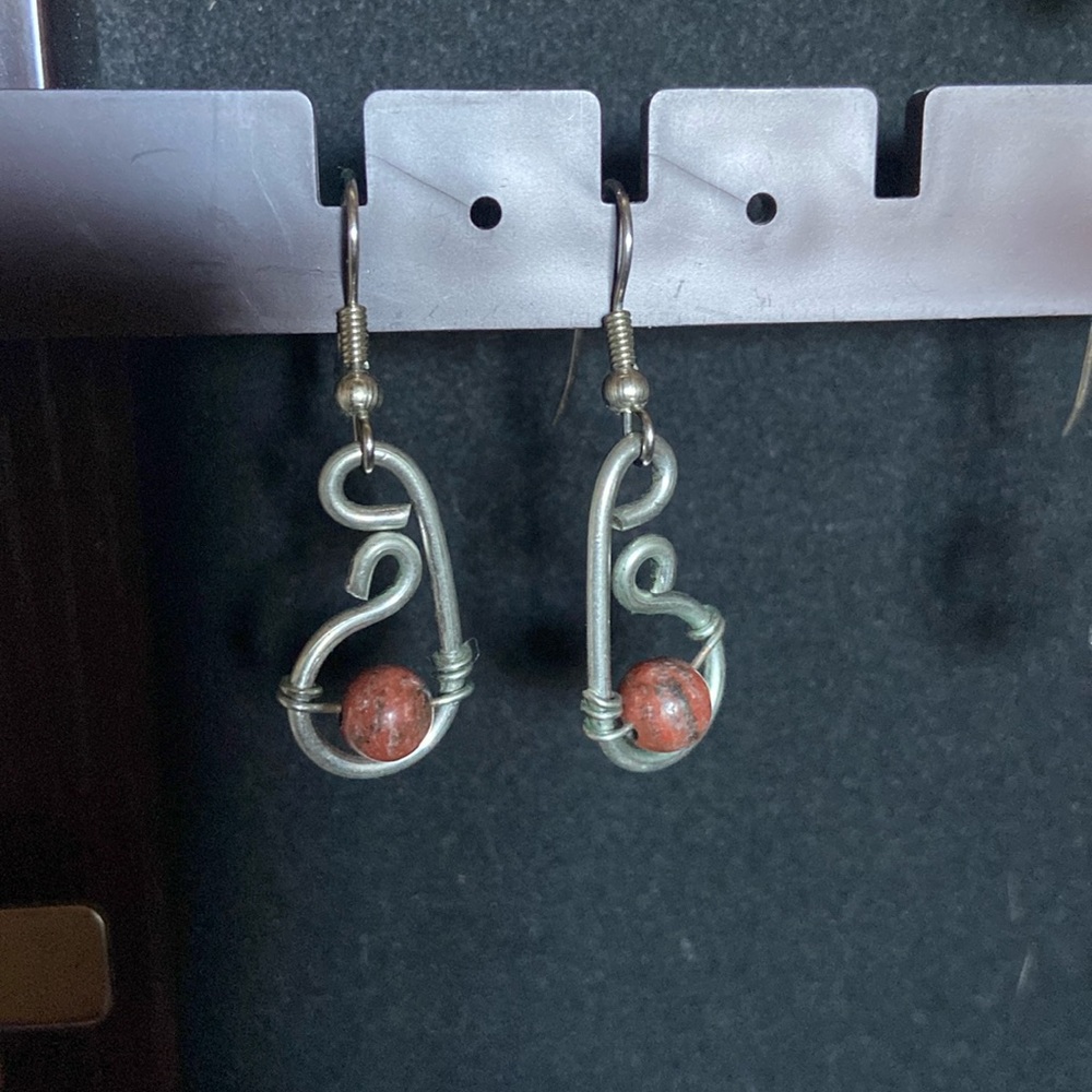 Sterling silver earrings tigers eye dangle
